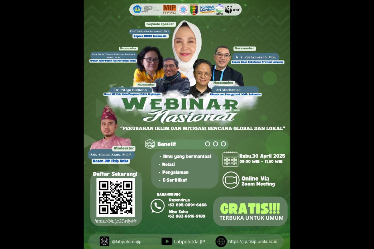 Read more about the article JIP FISIP Unila Gelar Webinar Perubahan Iklim Dan Mitigasi Bencana Global Dan Lokal